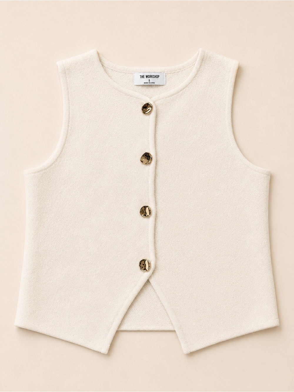 Workshop Republic Clothing Cream Knit Button Vest with Gold Buttons